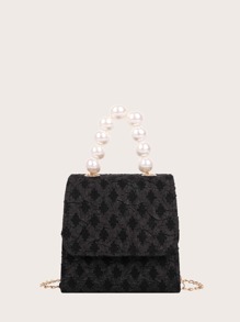 Faux Pearl Beaded Satchel Bag