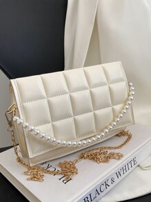 Faux Pearl Beaded Satchel Bag