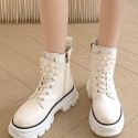 Faux Pearl Decor Combat Boots