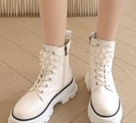 Faux Pearl Decor Combat Boots