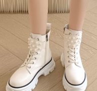 Faux Pearl Decor Combat Boots
