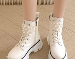 Faux Pearl Decor Combat Boots