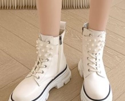 Faux Pearl Decor Combat Boots