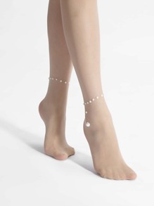 Faux Pearl Decor Fishnet Tights