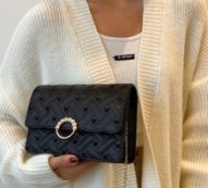 Faux Pearl Decor Flap Crossbody Bag