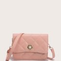 Faux Pearl Decor Flap Crossbody Bag