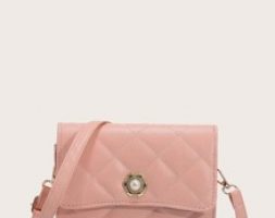 Faux Pearl Decor Flap Crossbody Bag