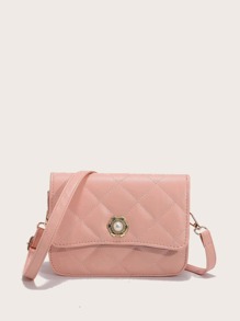 Faux Pearl Decor Flap Crossbody Bag