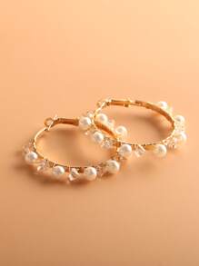 Faux Pearl Decor Hoop Earrings