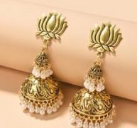 Faux Pearl Decor Jhumka Earrings
