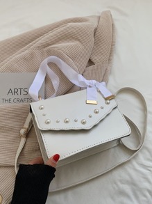 Faux Pearl Decor Satchel Bag