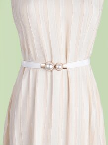 Faux Pearl Decor Skinny Belt