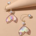 Faux Pearl Fish Tail Drop Earrings