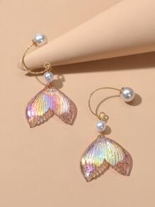 Faux Pearl Fish Tail Drop Earrings