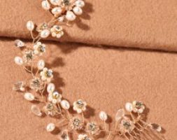 Faux Pearl Flower Decor Wedding Hair Clip