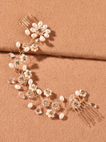 Faux Pearl Flower Decor Wedding Hair Clip