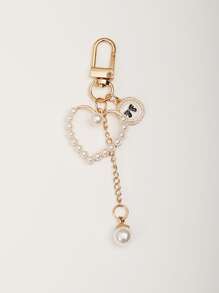 Faux Pearl Heart Charm Keychain