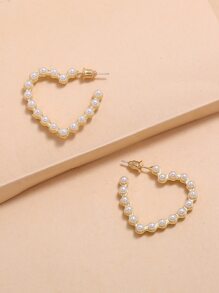 Faux Pearl Heart Earrings