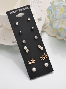 Faux Pearl Stud Earrings 6pairs