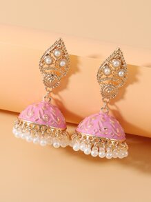 Faux Pearl Tassel Drop Jhumka Earrings