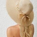 Faux Pearl & Floral Decor Straw Hat