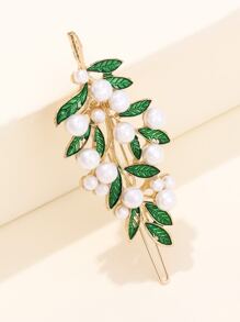 Faux Pearl & Leaf Decor Hair Clip