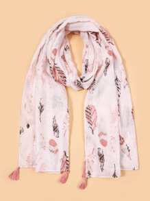 Feather Pattern Tassel Hem Scarf