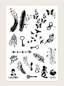 Feather & Butterfly Pattern Tattoo Sticker 1sheet