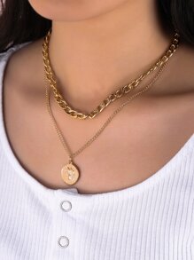 Figure Engraved Layered Chain Necklace