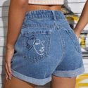 Figure Graphic Cuffed Hem Denim Shorts