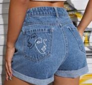 Figure Graphic Cuffed Hem Denim Shorts