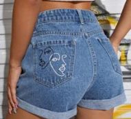 Figure Graphic Cuffed Hem Denim Shorts