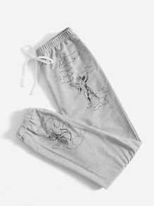 Figure Print Tie Front Sweatpants