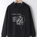 Figure & Slogan Graphic Drop Shoulder Thermal Hoodie