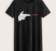 Figure and Heart Print Tee Dress