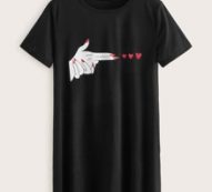 Figure and Heart Print Tee Dress