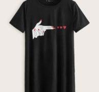 Figure and Heart Print Tee Dress