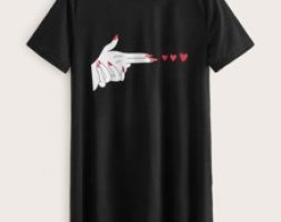 Figure and Heart Print Tee Dress