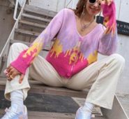 Fire Pattern Drop Shoulder Button Up Cardigan