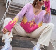 Fire Pattern Drop Shoulder Button Up Cardigan