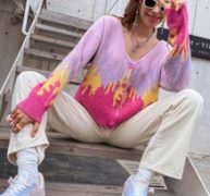 Fire Pattern Drop Shoulder Button Up Cardigan