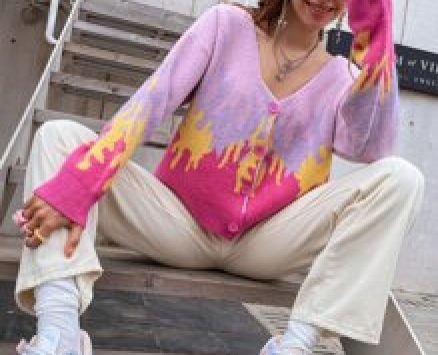 Fire Pattern Drop Shoulder Button Up Cardigan