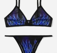 Fire Pattern Mesh Lingerie Set