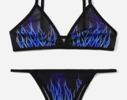 Fire Pattern Mesh Lingerie Set