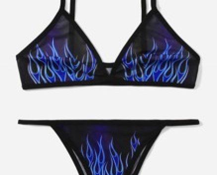Fire Pattern Mesh Lingerie Set