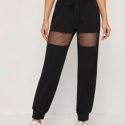 Fishnet Insert Drawstring High-Rise Joggers