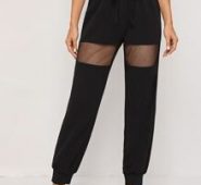 Fishnet Insert Drawstring High-Rise Joggers