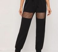 Fishnet Insert Drawstring High-Rise Joggers