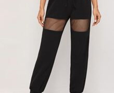 Fishnet Insert Drawstring High-Rise Joggers