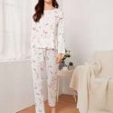 Flamingo Print Pajama Set With Eye Cover